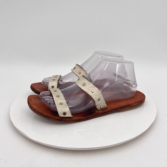 Beek By Two Birds Women Size 8 Cream Leather Gold Studed Slide Flat Sandal - Picture 1 of 14